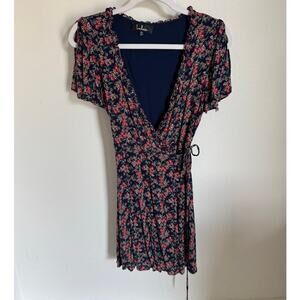 Lulus Women's Knee-Length Floral Cap-Sleeve Dress Size XS Adjustable Tie Close